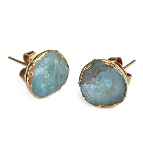 Gold Plate Aquamarine Studs - Afghanistan